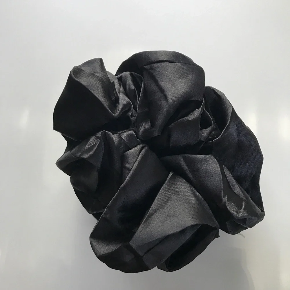BLACK SATIN SCRUNCHIES ONE PAIR TWO NEW